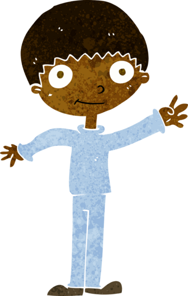 Bir insan tarafından çizilmiş mutlu el sallayan çocuk.