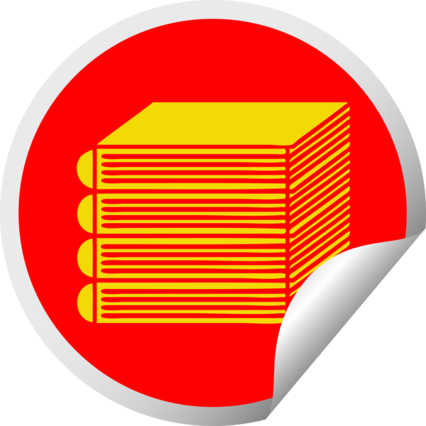 Bir insan tarafından çizilmiş kitap yığınının dairesel soyma etiketi.