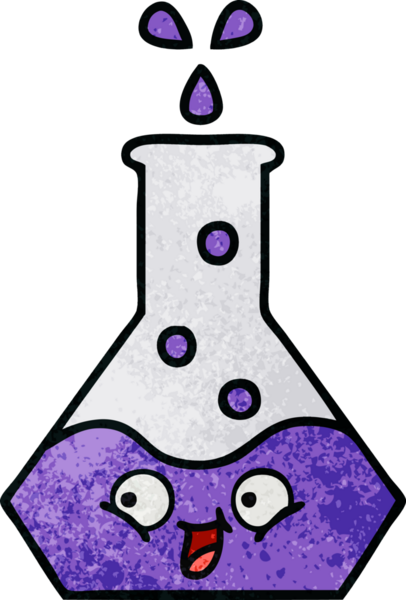 Bir insan tarafından çizilmiş bir bilim şişesinin retro grunge desen karikatürü.