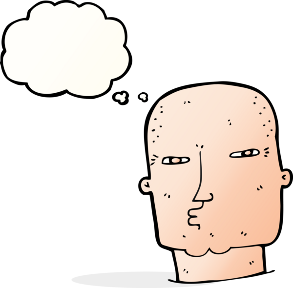 Düşünce baloncuğu bir insan tarafından çizilmiş kel, sert adam.