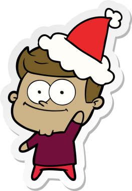 Bir insan tarafından çizilmiş Noel Baba şapkası giyen mutlu bir adamın el yazısı.