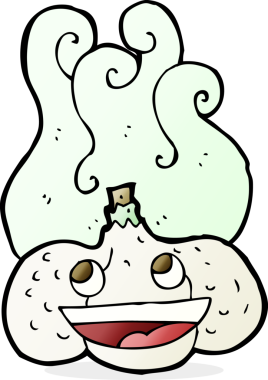 Bir insan tarafından çizilmiş mutlu bir sarımsak.