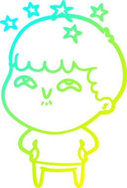 Bir çizgi film karakteri, bir insan tarafından çizilmiş soğuk gradyan çizimi.