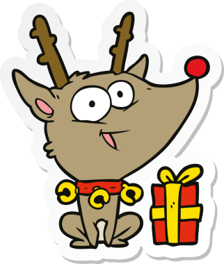 Bir insan tarafından çizilmiş bir karikatür Noel geyiği çıkartması.