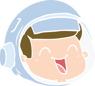 Bir insan tarafından çizilmiş düz renkli çizgi film mutlu astronot yüzü