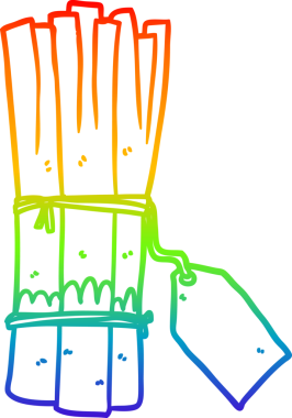 Bir insan tarafından çizilmiş organik pırasa demetinin gökkuşağı gradyan çizimi