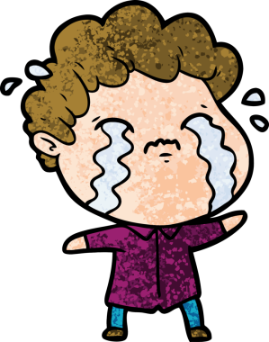 Bir insan tarafından çizilmiş ağlayan çizgi film adamı.