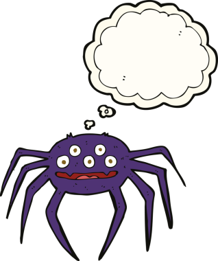 Bir insan tarafından çizilmiş düşünce balonlu cadılar bayramı örümceği çizgi filmi