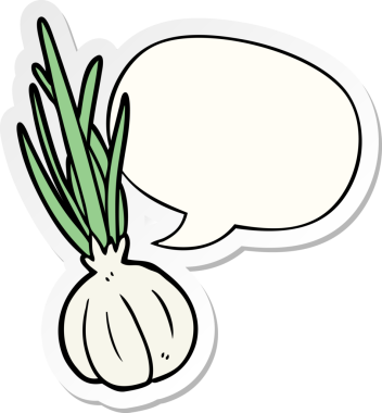 Bir insan tarafından çizilmiş konuşma kabarcığı yapıştırmalı sarımsak ampulü.