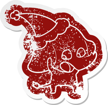 Bir insan tarafından çizilmiş Noel Baba şapkası takan bir fil desenli şirin çizgi film.