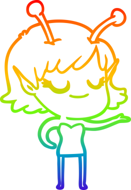 Bir insan tarafından çizilmiş gülümseyen uzaylı kız çizgi filmi.