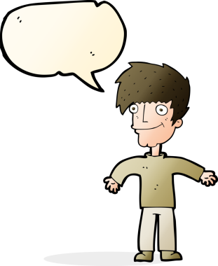 Bir insan tarafından çizilmiş konuşma balonlu mutlu adam çizgi filmi.