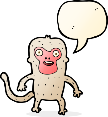 Bir insan tarafından çizilmiş konuşma balonlu çizgi maymun.