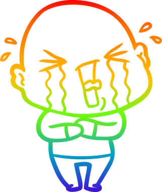 Bir insan tarafından çizilmiş ağlayan kel bir adamın çizgi çizimi.