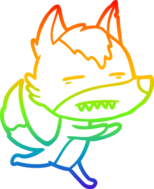 Gökkuşağı gradyan çizgi çizimi bir insan tarafından çizilmiş dişleri gösteren bir kurt çizgi