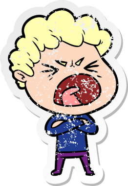 Bir insan tarafından çizilmiş öfkeli bir adamın sıkıntılı çıkartması.