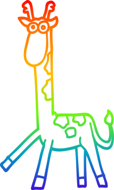 Gökkuşağı gradyan çizgi çizimi bir insan tarafından çizilmiş yürüyen zürafa