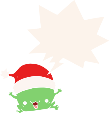 Bir insan tarafından çizilmiş eski usul konuşma baloncuğu olan şirin bir Noel kurbağası.