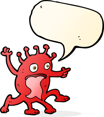 Bir insan tarafından çizilmiş garip, konuşma balonu olan küçük bir uzaylı çizgi filmi.