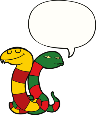 Bir insan tarafından çizilmiş konuşma balonu olan çizgi film yılanları.