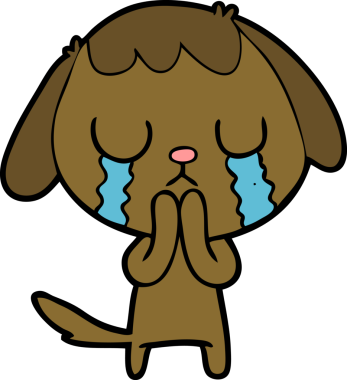 Bir insan tarafından çizilmiş şirin bir çizgi film köpeği ağlıyor.