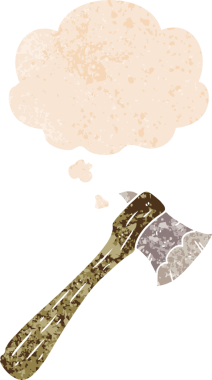 Düşünce baloncuklu çizgi film balta grunge sıkıntılı retro desen bir insan tarafından çizilmiş