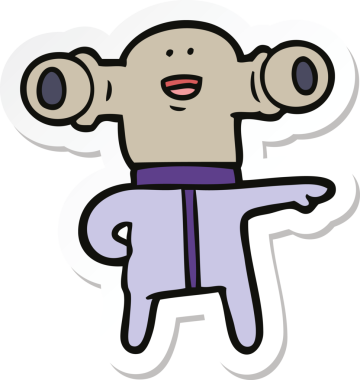 Bir insan tarafından çizilmiş dost canlısı bir uzaylı çizgi film çıkartması.