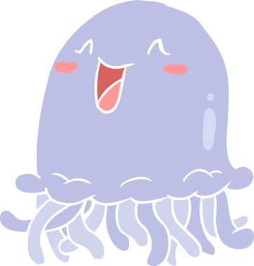 Bir insan tarafından çizilmiş düz renk çizgi film denizanası.