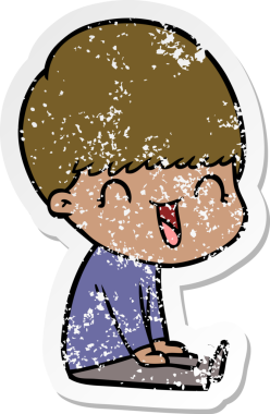 Bir insan tarafından çizilmiş mutlu çizgi film çocuğunun sıkıntılı çıkartması.