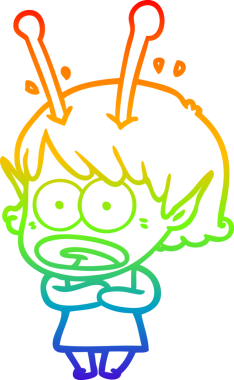 gökkuşağı gradyan çizimi bir çizgi film şok uzaylı kız bir insan tarafından çizildi