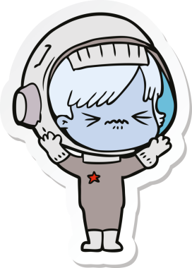 Bir insan tarafından çizilmiş kızgın bir uzay kızının çıkartması.