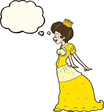 Bir insan tarafından çizilmiş düşünce baloncuklu çizgi film prensesi.