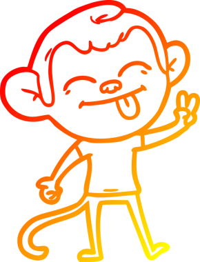 Bir insan tarafından çizilen barış işaretini çizen komik bir maymunun sıcak çizgi çizimi