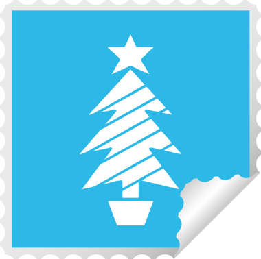 Bir insan tarafından çizilmiş bir noel ağacının kare soyulmuş çıkartması.