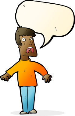 Bir insan tarafından çizilmiş, konuşma balonuyla dehşete düşmüş bir adam.