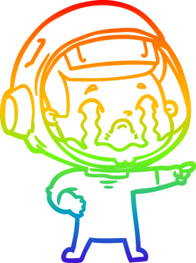 Gökkuşağı gradyan çizgi çizimi bir insan tarafından çizilmiş ağlayan astronot