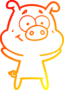 Bir insan tarafından çizilmiş mutlu çizgi film domuzu çizimi.