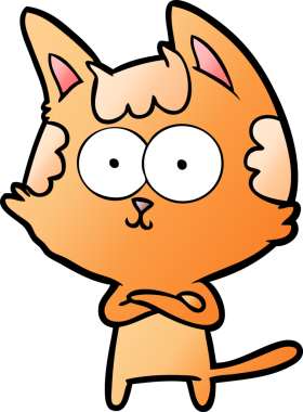 Bir insan tarafından çizilmiş mutlu çizgi film kedisi.