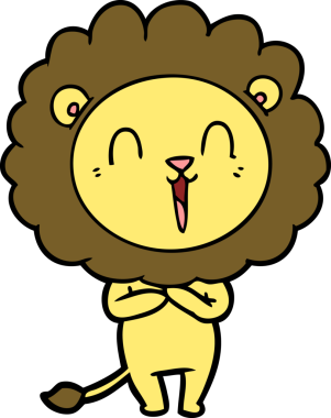 Bir insan tarafından çizilmiş gülen aslan çizgi filmi.
