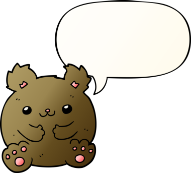 Bir insan tarafından çizilmiş yumuşak eğimli konuşma baloncuklu çizgi film ayısı.