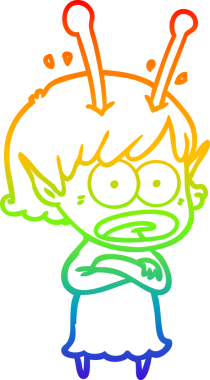 gökkuşağı gradyan çizimi bir çizgi film şok uzaylı kız bir insan tarafından çizildi