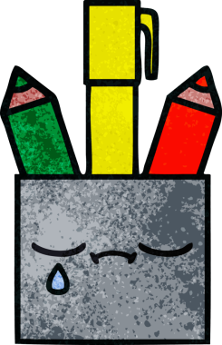 Bir insan tarafından çizilmiş bir kalem tenceresinin retro grunge desen karikatürü