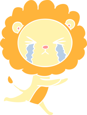 Bir insan tarafından çizilmiş düz renkli karikatür ağlayan aslan