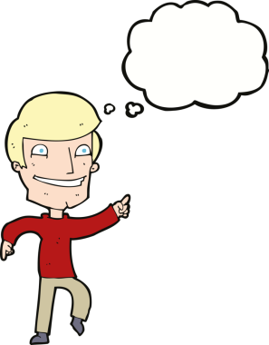 çizgi film mutlu adam bir insan tarafından çizilen düşünce baloncuğu ile işaret