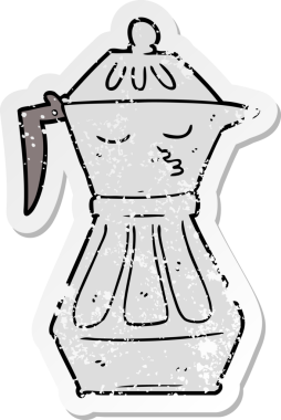 Bir insan tarafından çizilmiş karikatür kahve demliğinin sıkıntılı çıkartması.