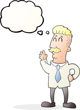 Bir insan tarafından çizilmiş serbest çizim baloncuklu ofis adamı.