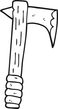 Bir insan tarafından çizilmiş siyah beyaz bir balta.