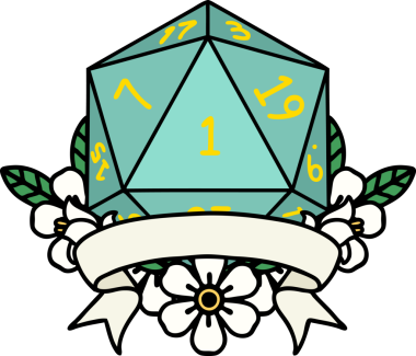 Retro Dövme Biçimi Doğal Bir d20 zar bir insan tarafından çizildi