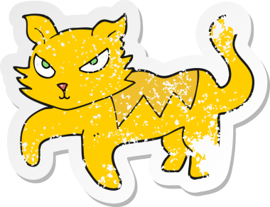 Bir insan tarafından çizilmiş bir karikatür kedinin gerilmiş çıkartması.