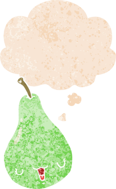 Düşünce baloncuklu çizgi film armudu grunge sıkıntılı retro desenli bir insan tarafından çizilmiş